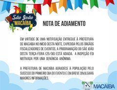 Prefeitura de Macaíba emite nota de adiamento sobre programação do São João desta terça (25/06)