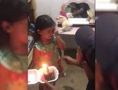 Menina que chorou ao ver pai com fatia de bolo ganha festa