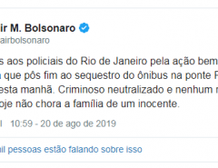 Bolsonaro parabeniza policiais por ação contra sequestro no Rio