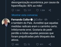Ex-presidente Fernando Collor  pede desculpas aos brasileiros Twitter