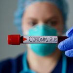 Nurse wearing respirator mask holding a positive blood test result for the new rapidly spreading Coronavirus, originating in Wuhan, China